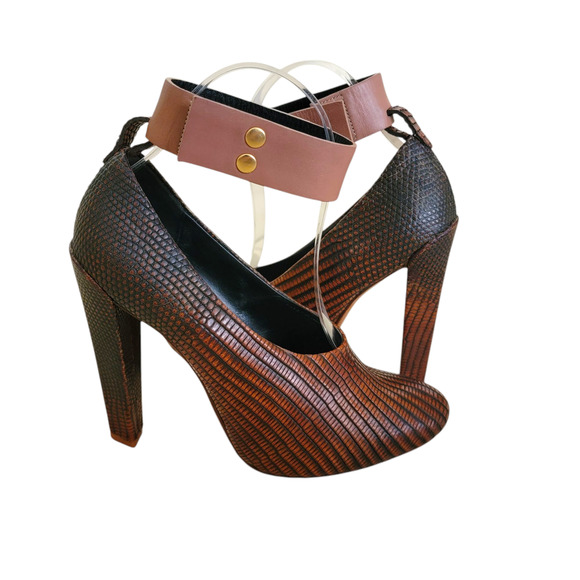 Celine Brown Lizard Platform Ankle Strap Heels Pumps 36.5 (US 6.5) Phoebe Philo - Picture 12 of 12